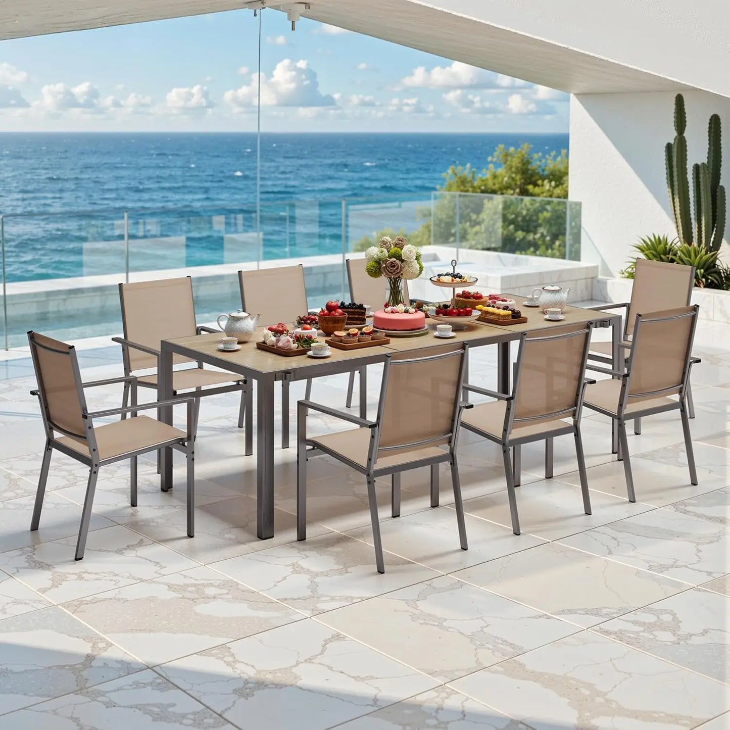 Outdoor Table and Chairs, Patio Table and Chairs Set Includes 89" Rectangle Patio Table with Umbrella Hole and 8, Customized