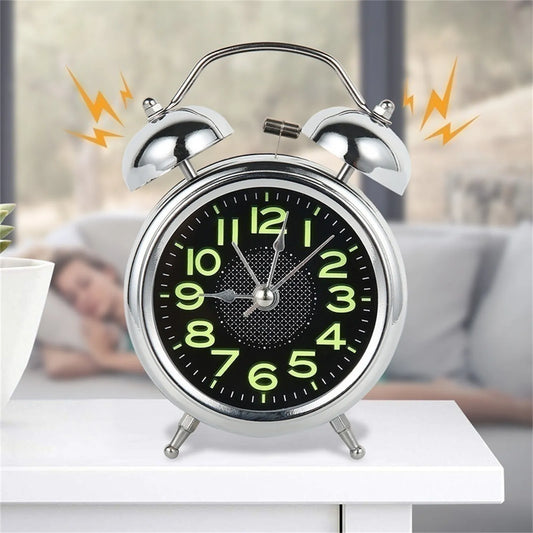 4-Inch Dual-Bell Super Loud Alarm Clock Silent At Night Without Ticking Sound, With Night Light, No Snooze Button