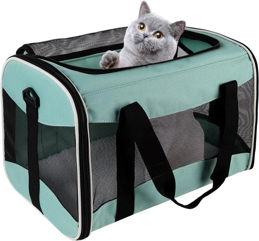 Cat Carrying Case - Soft Sided Pet Travel Carrier, Up to 30Lbs, Collapsible, Removable Fleece Pad, Breathable, X-Large Green