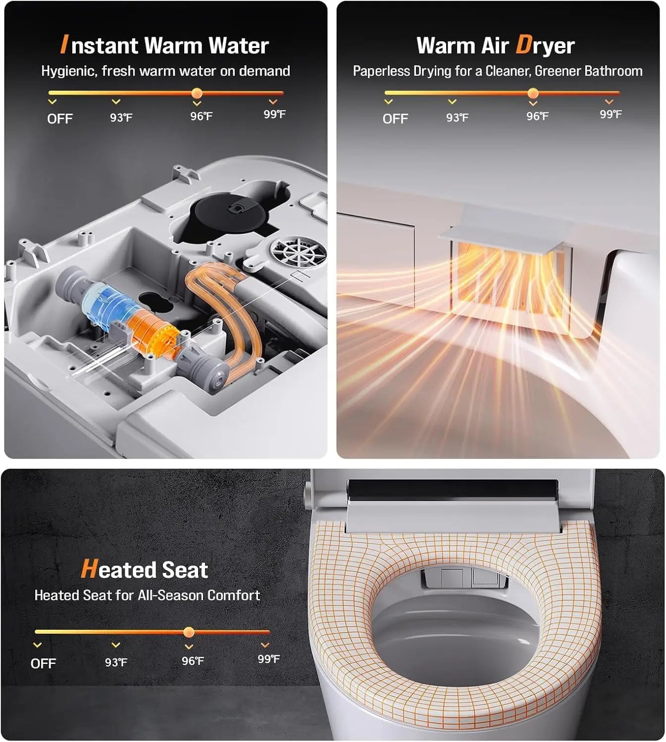 Smart Toilet with Bidet Built In, Heated Seat & Dual Auto Flush, Foot Sensor, Tankless Modern Elongated Electric, Customized