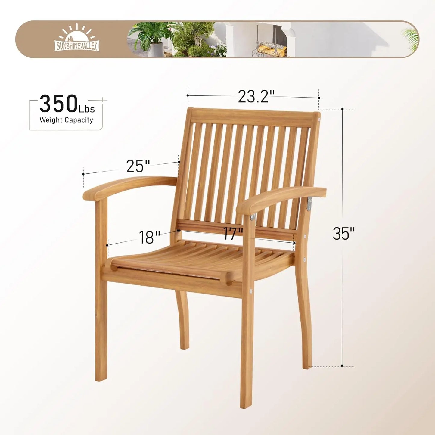 Wood Patio Dining Chairs Set of 2, 2 Pieces Outdoor Acacia Wooden Dining Chairs with Armrest & High Back for Porch,, Customized