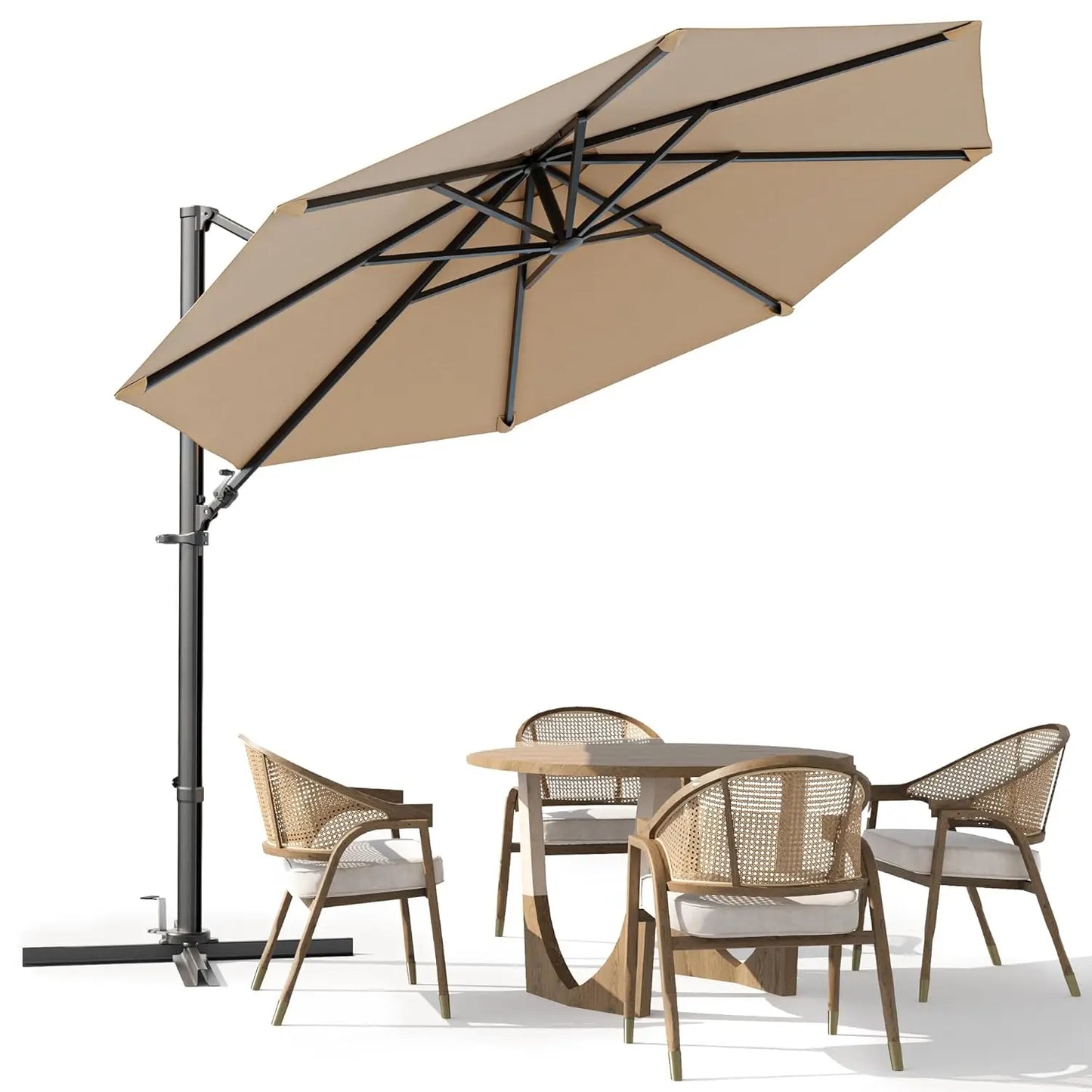 10FT Outdoor Patio Umbrella with High Pedel and 4 Gear Heights, Large Offset Market Umbrella with 360-degree, Customized