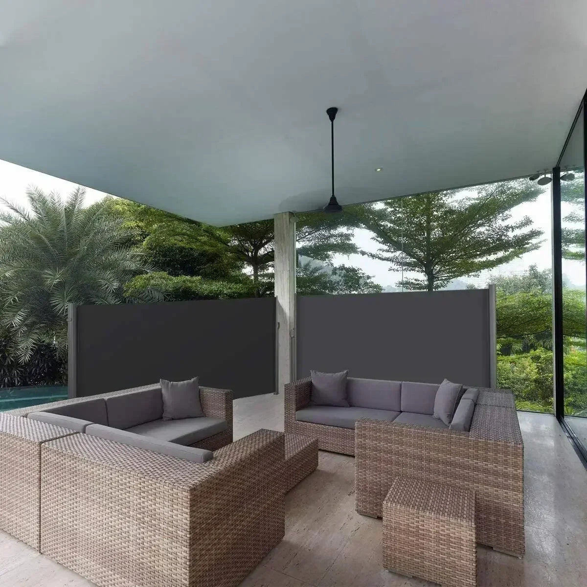 Retractable Side Awning Garden Sun Shade Screen Privacy Divider Deck Wind Fence Pool Shed Awning PU Coated