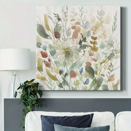 2D Flat 1pc Square Canvas Wall Art- Multicolor Abstract Floral Design, Perfect for Office or Home Decor, Gallery Wrapped& Ready