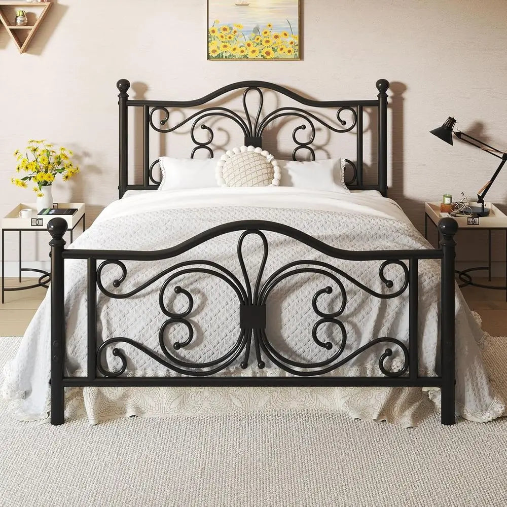 Full Metal Platform Bed with Sleek Design, Solid Slat Support, No Box Spring Required, Easy Assembly, Quiet Operation, Black