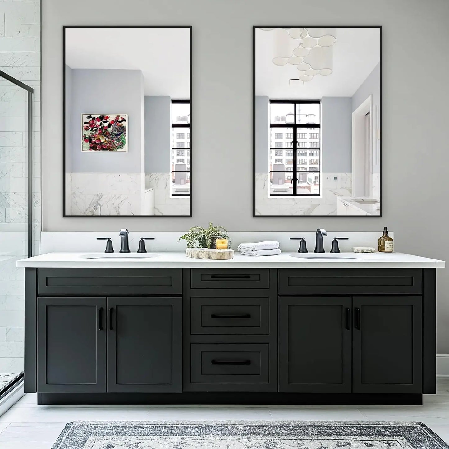 Bathroom Vanity Mirror for Wall, 2 Pack 36" x 24" Metal Framed Rectangular Bathroom Wall Mirror for Over Sink, HD Shatterproof G