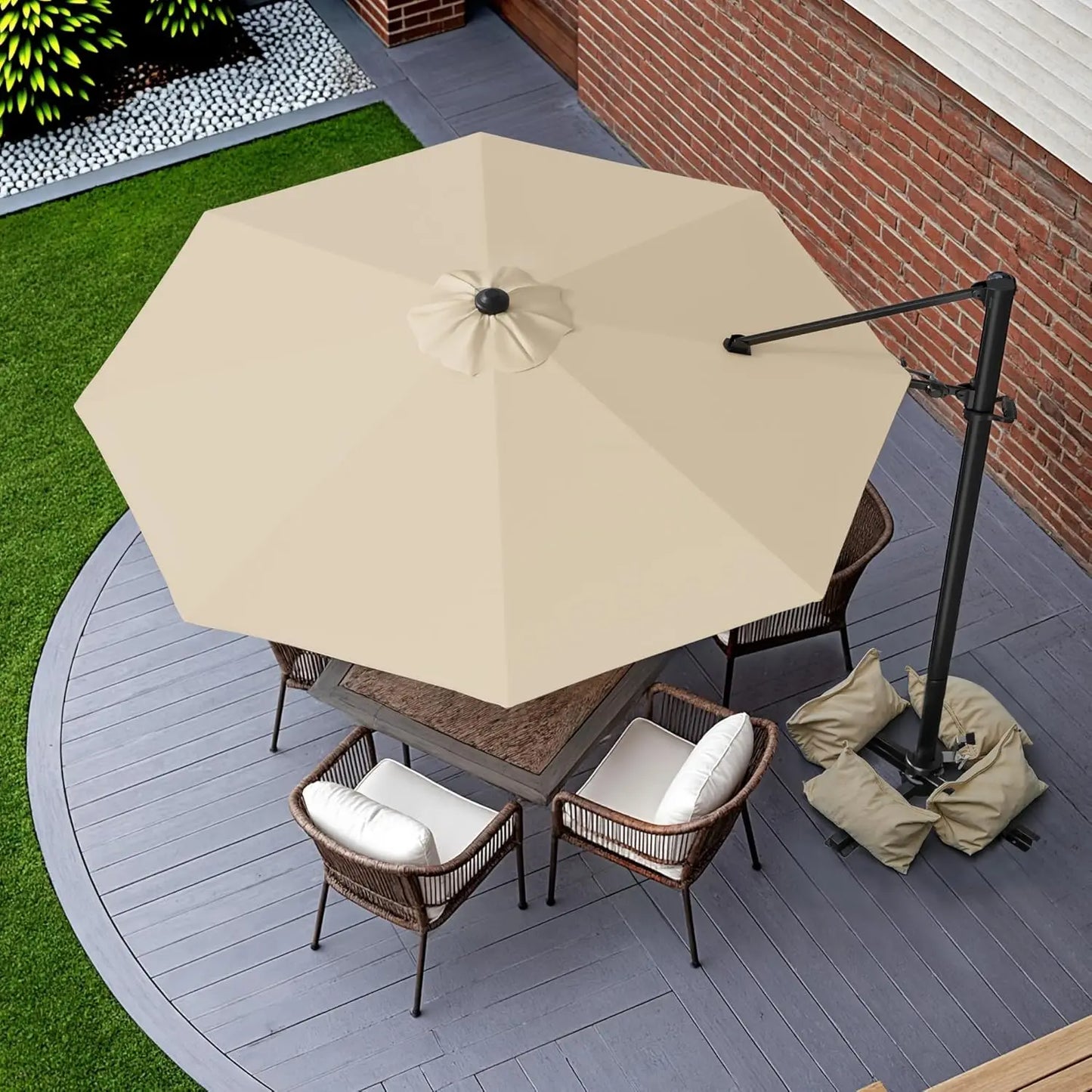 10FT Outdoor Patio Umbrella with High Pedel and 4 Gear Heights, Large Offset Market Umbrella with 360-degree, Customized