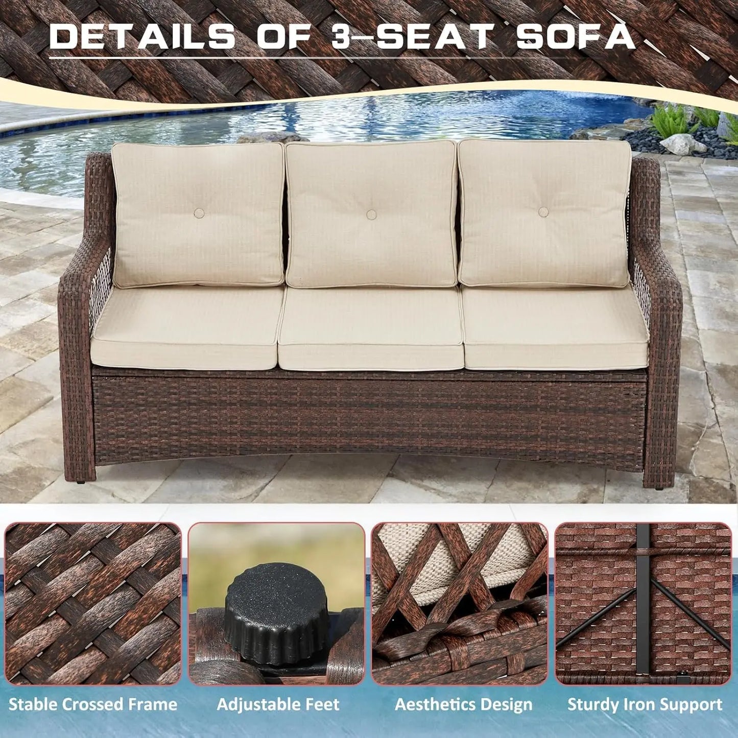 6 Pieces Wicker Patio Furniture Set Conversations Sets, 2 Outdoor 360° Swivel Chairs, Patio Swivel Chair with Table, Customized