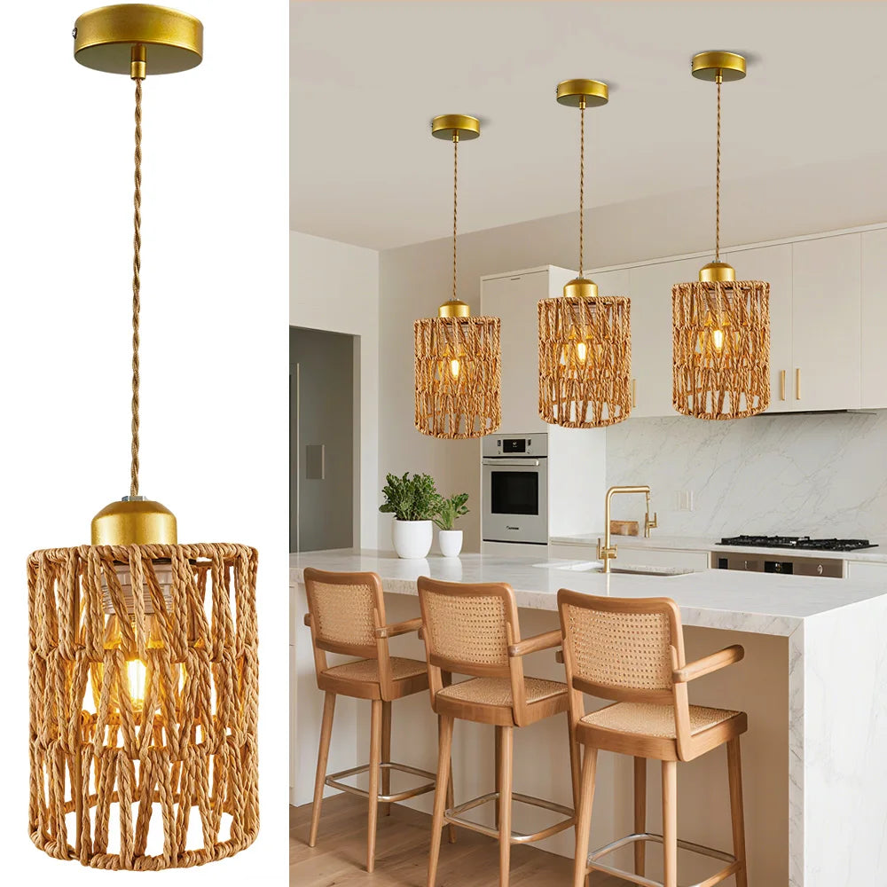 Ceiling chandelier,dining room pendant lights,E26 base,modern pendant lights,Height adjustable, Hand-Woven