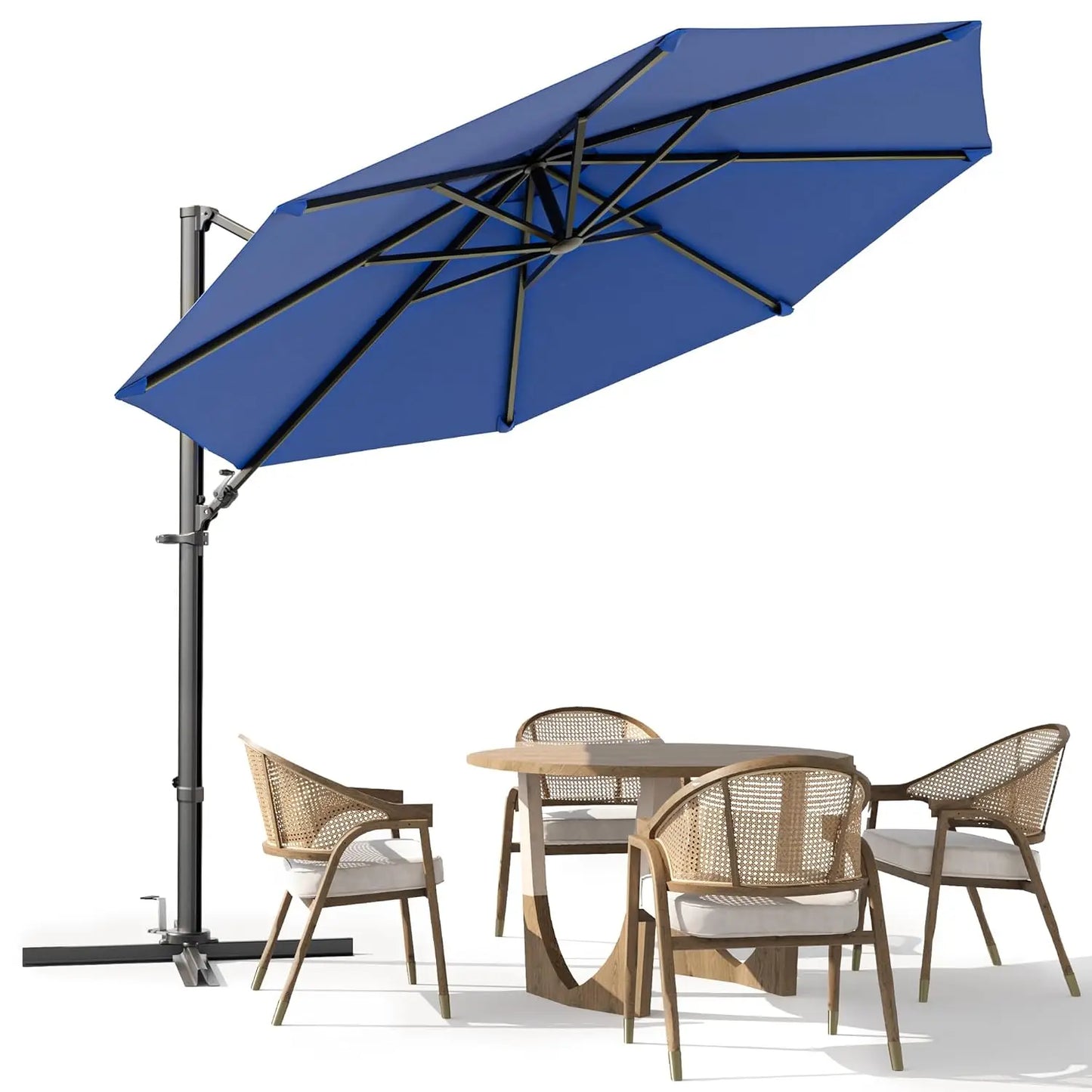 10FT Outdoor Patio Umbrella with High Pedel and 4 Gear Heights, Large Offset Market Umbrella with 360-degree, Customized