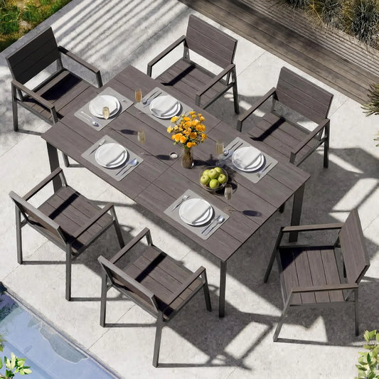 Outdoor Dining Set for 6, Aluminum Patio HDPS Outdooor Table and Chairs Set with Umbrella Hole, All Weather Patio, Custom