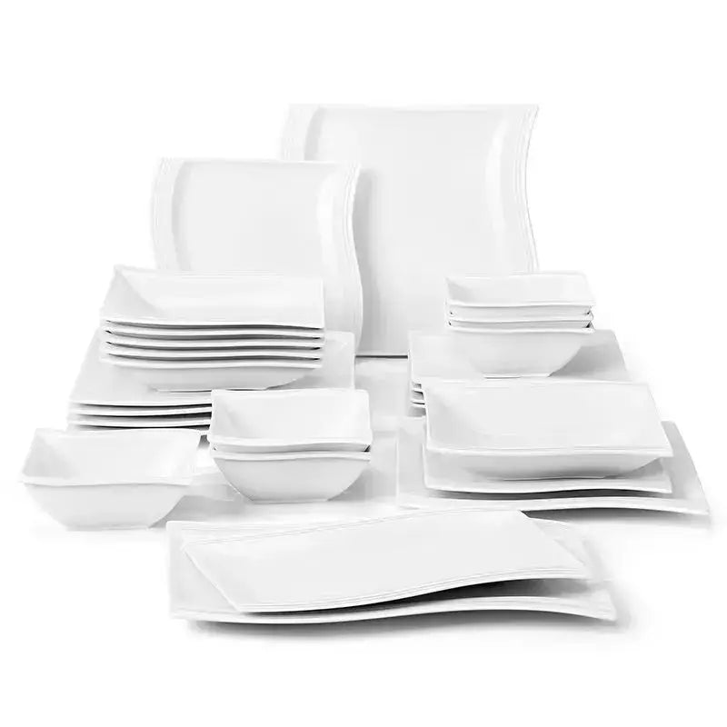 MALACASA Flora 26-Piece Porcelain Dinner Set with Bowls Dessert Soup Dinner Plates Rectangular Plates Set Service for 6 Person