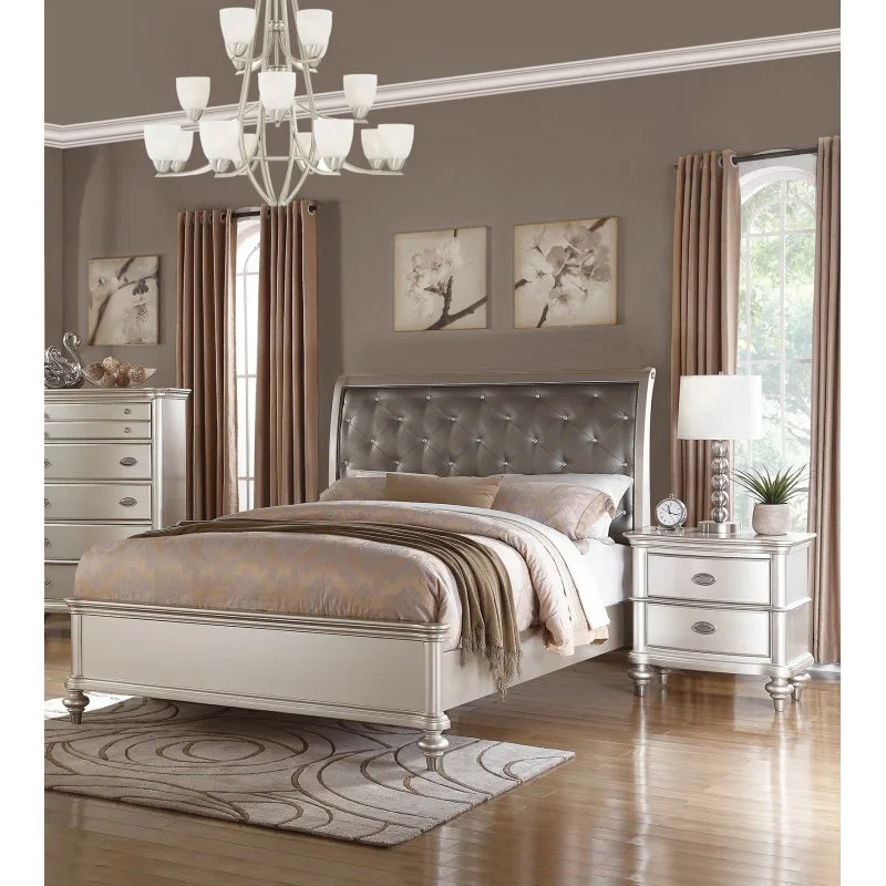 Glamorous 3pc Bedroom Set California King Size Bed 2x Nightstands Tufted Headboard Furniture