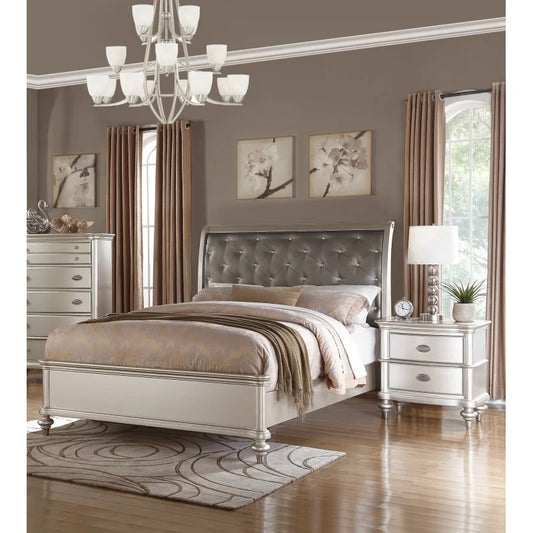 Glamorous 3pc Bedroom Set California King Size Bed 2x Nightstands Tufted Headboard Furniture