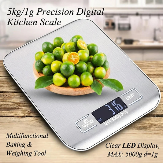 Digital Kitchen Scale with LED Display 5kg/1g Stainless Steel Electronic Weighing for Food Jewelry Snacks Baking Home Tools