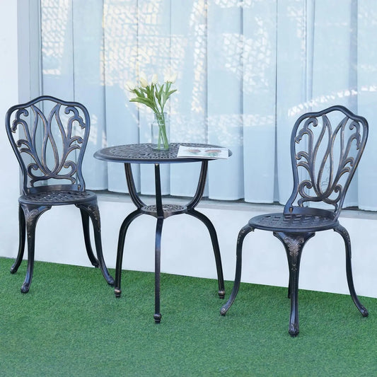 3-Piece Patio Bistro Furniture Set, Cast-Aluminum Table for Lawn, Garden, Backyard - Elegant Copper Finish