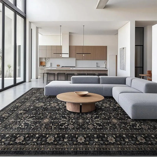 Rug Non Slip Machine Washable Ultra Soft Living Room Bedroom Kitchen Outdoor Classroom Black Grey, 810