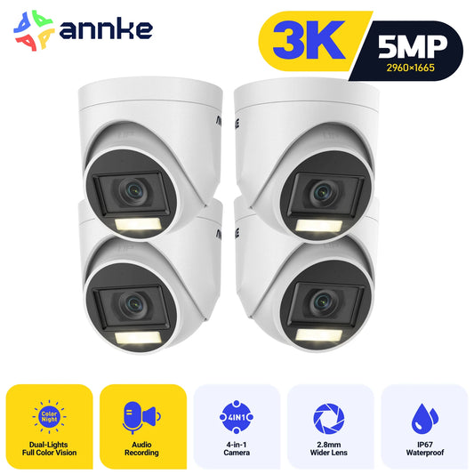 ANNKE 4Pcs 5MP CCTV Cameras Video Surveillance Outdoor Dome Camera IP67 Waterproof IR Cut Filter Camera Kit