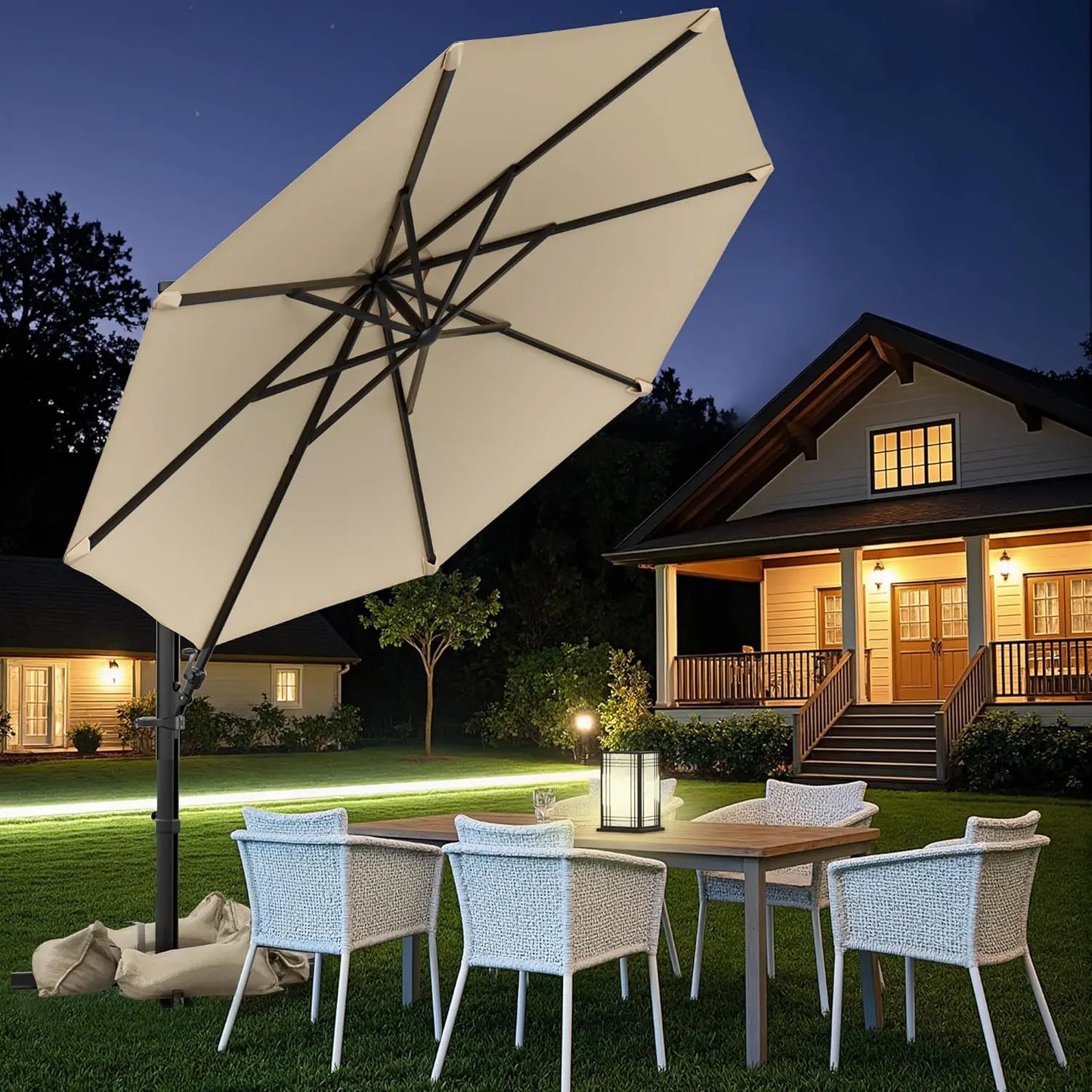 10FT Outdoor Patio Umbrella with High Pedel and 4 Gear Heights, Large Offset Market Umbrella with 360-degree, Customized