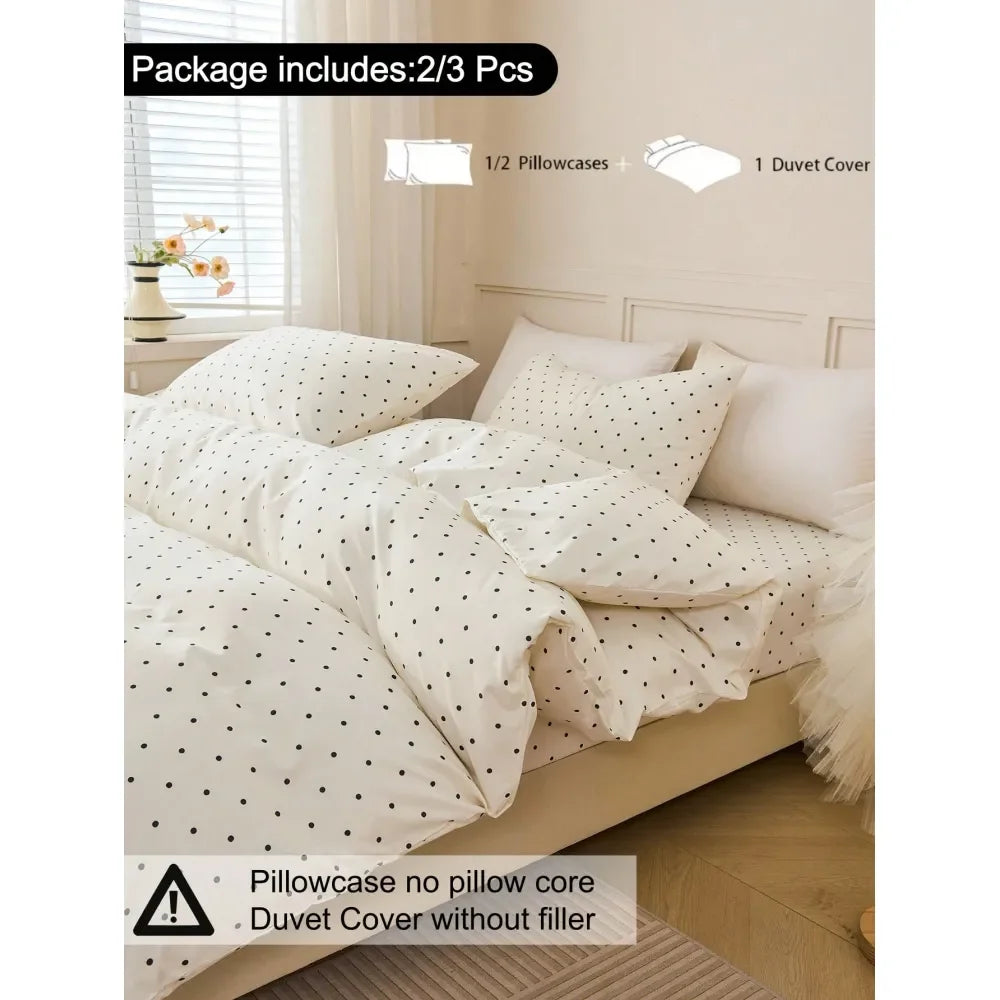 3pcs Set Black White Polka Dot Pattern Duvet Cover Set Easy Care Microfiber Soft Bedding Set Soft Breatheable WrinkFree Better