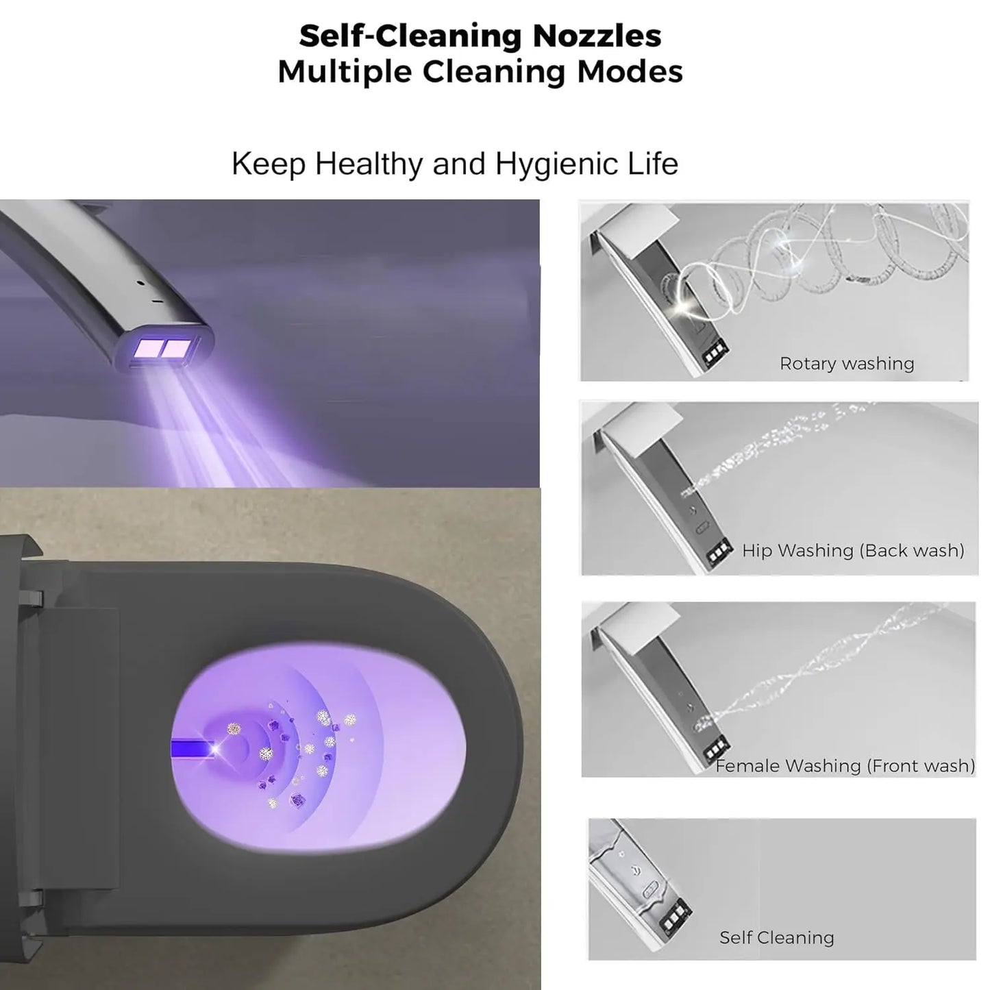 Black Smart Toilet with Bidet Built In, Heated Seat, Warm Water and Dry,ADA Comfort Height Foot Sensor and Night, Customized