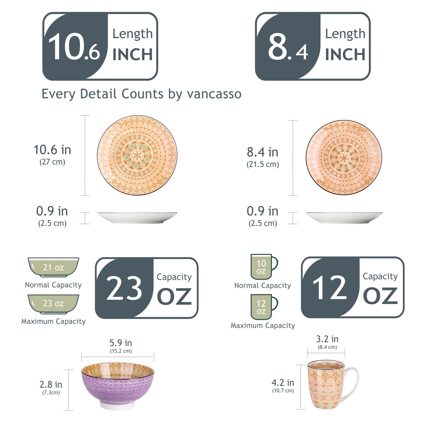 Vancasso Tulip 16/32/48-Piece 4-Color 4-Design Porcelain Dinnerware Set Plate Set with Dinner Plate,Dessert Plate,Bowl,Mug Set