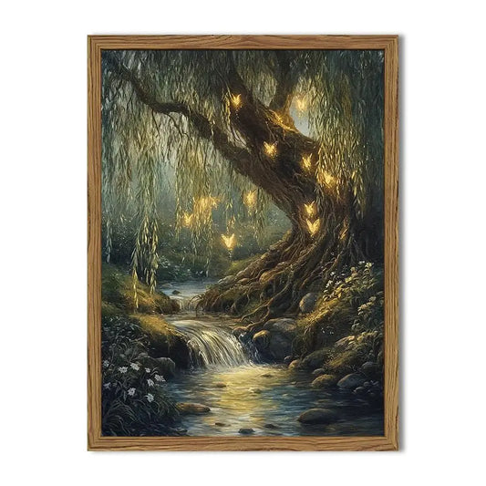 Forest Fairy Wall Art Whimsical Cottagecore Tree Fairy Wall Decor Painting Magical Landscape 3D Texture Hand Drawn Sandstone Art