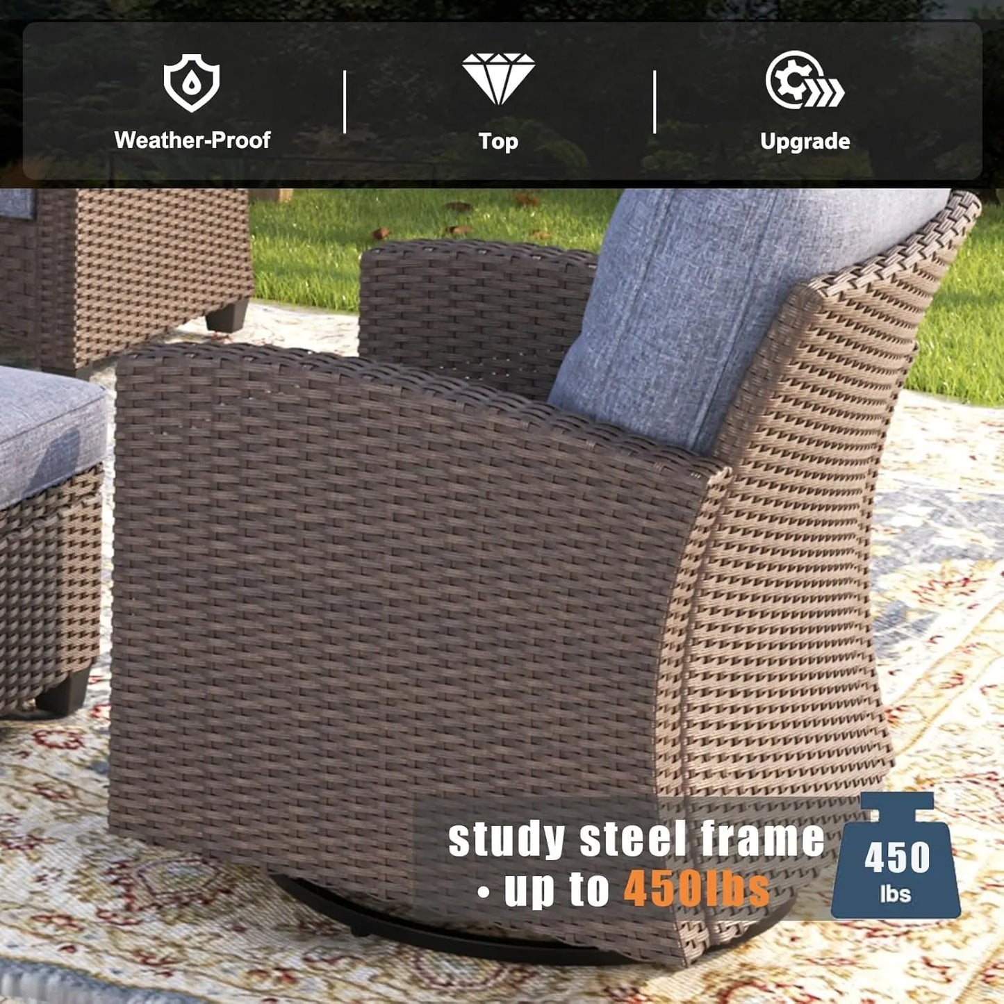 5 Pieces Patio Furniture Swivel Chairs Set, Outdoor Wicker Glider Rocking Chairs with Sofa Set, Customized