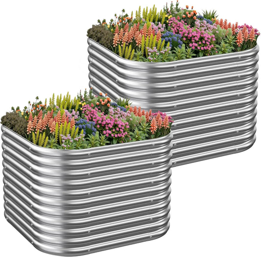 2-Pack Tall 2x2FT Galvanized Steel Raised Garden Beds for Vegetables and Flowers