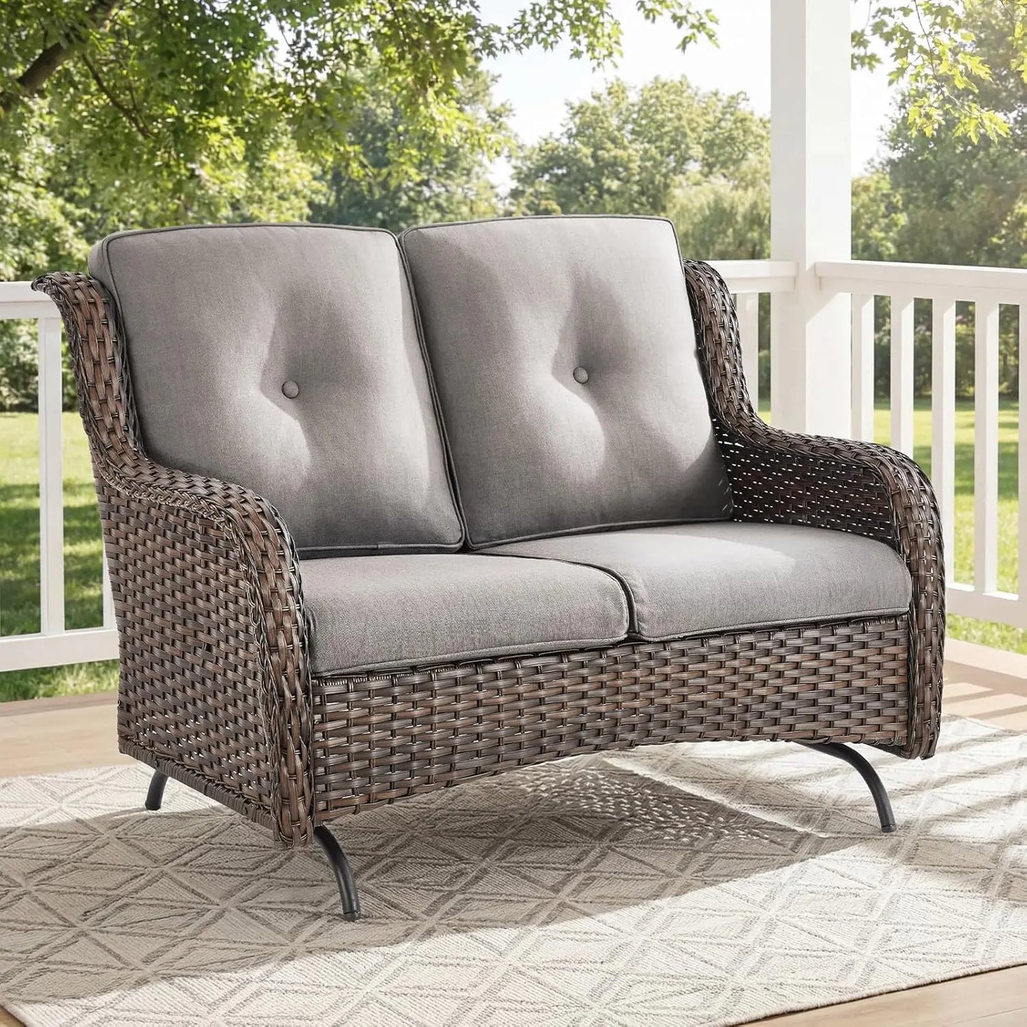 Patio Loveseat Sofa, Outdoor Wicker Loveseat with Luxury Thick Cushion, All-Weather Patio Furniture Set, Outdoor, Customized