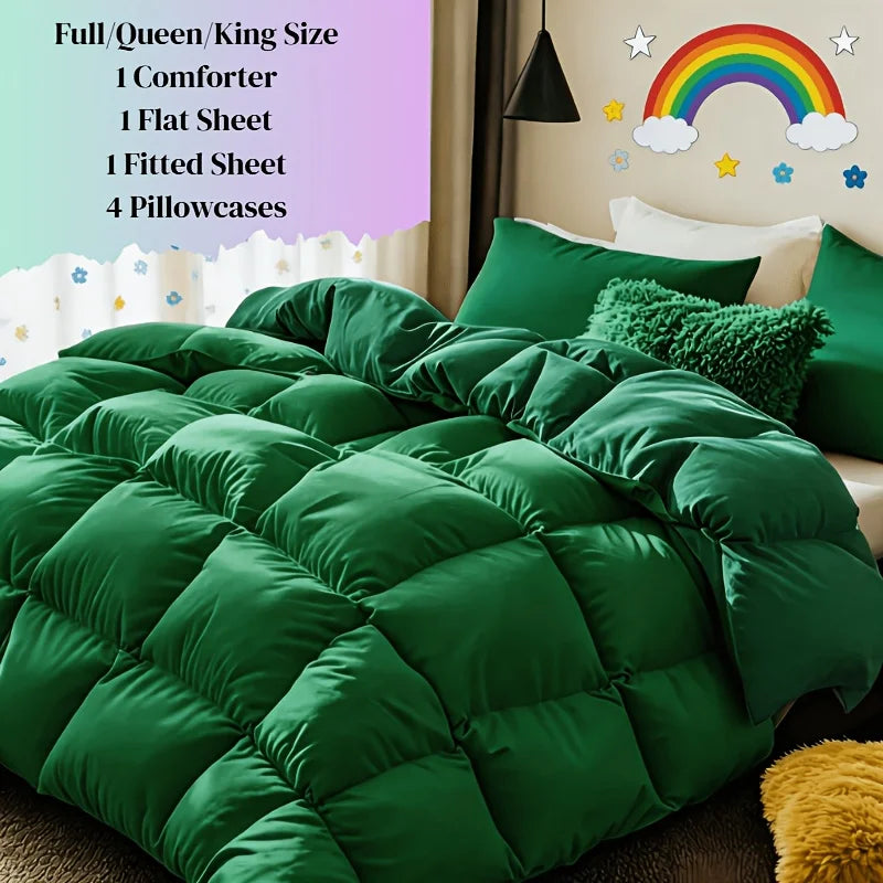 usCosybay 1pcs/2pcs/7pcs Large Comforter Set King Size, Red/Orange/Green 7pcs Luxury Cool Fitted Sheet Set with 14" Pocket, Queen Size Bed Sheet, 4pcs Large Pillow Cover, Luxury Bedding, Valentine's Day Bed In A Bag, Queen Si