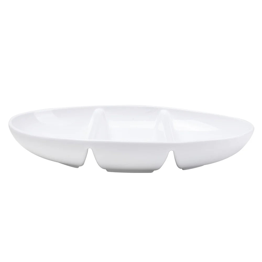 Porcelain Divided Bowl Three-Compartment Ceramic Serving Dish Ideal Snacks Soups Salads Chips Pasta Microwave Dishwasher Safe