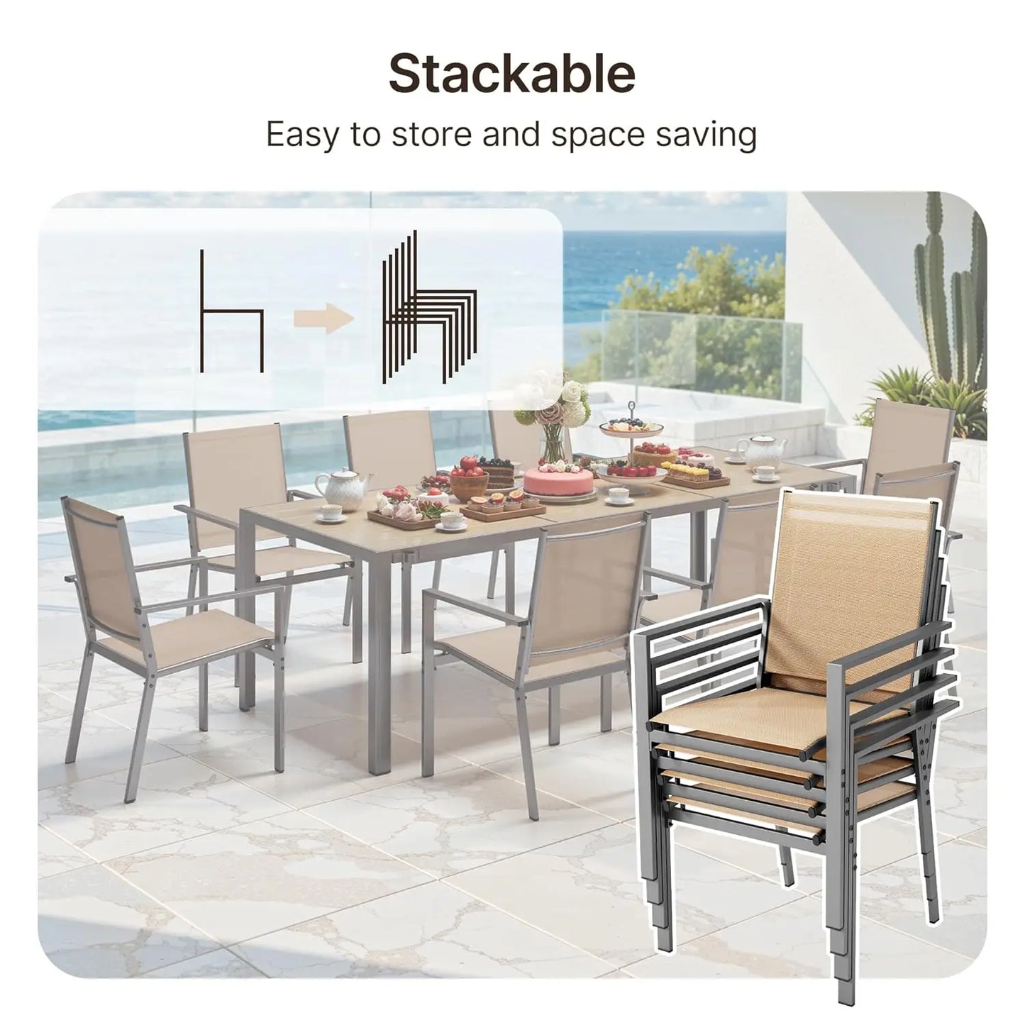 Outdoor Table and Chairs, Patio Table and Chairs Set Includes 89" Rectangle Patio Table with Umbrella Hole and 8, Customized