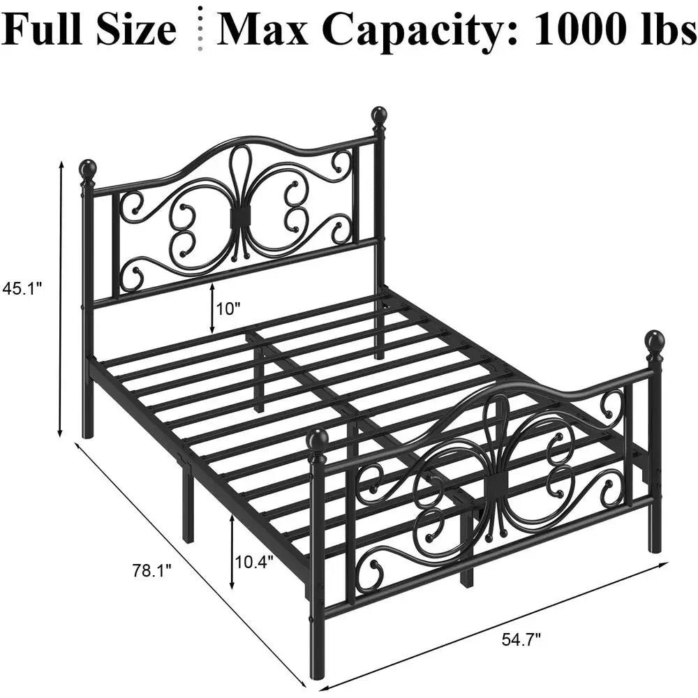 Full Metal Platform Bed with Sleek Design, Solid Slat Support, No Box Spring Required, Easy Assembly, Quiet Operation, Black