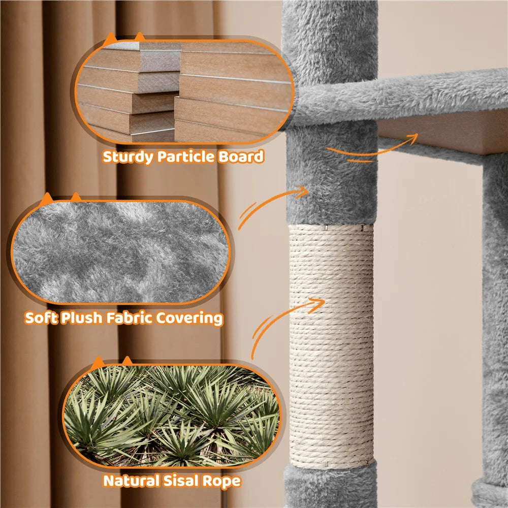 59 H Multilevel Cat Tree Plush Cat Tower With Condo Perch Hammock Dangling Balls ching Post Pet Kitty Play House Cat Tree