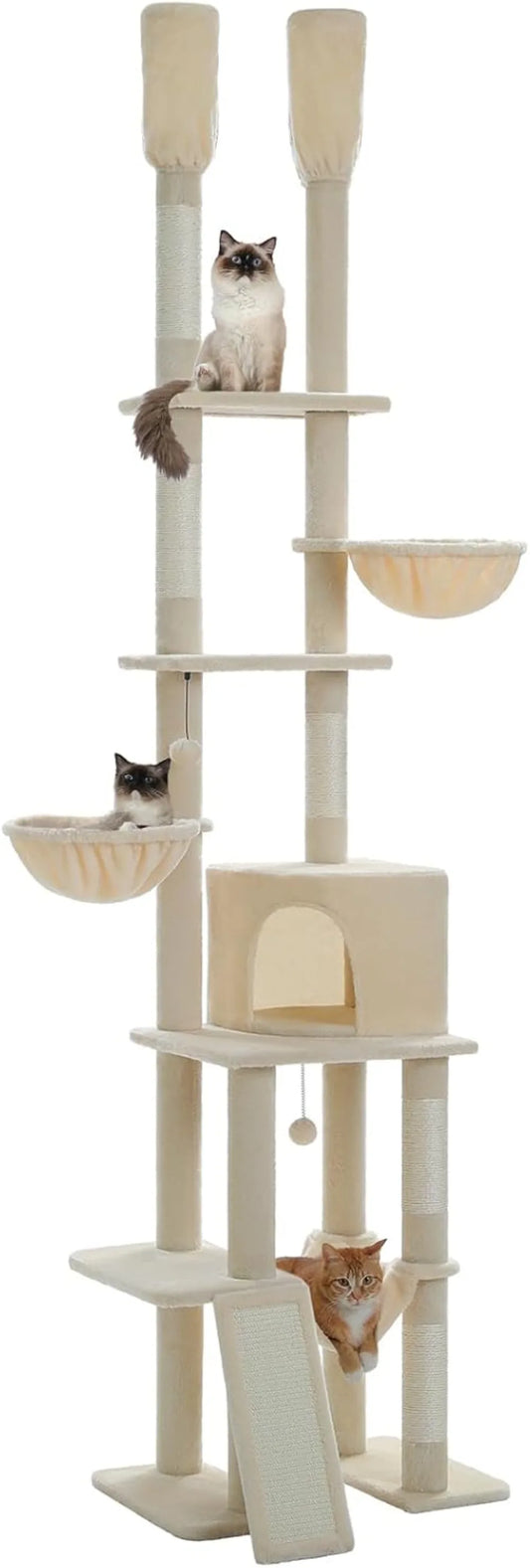 Floor to Ceiling Cat Tree Height (85-112 Inches) Adjustable, Tall Cat Tower 7 Tiers Activity Climbing Tower, Large Cat Tree with