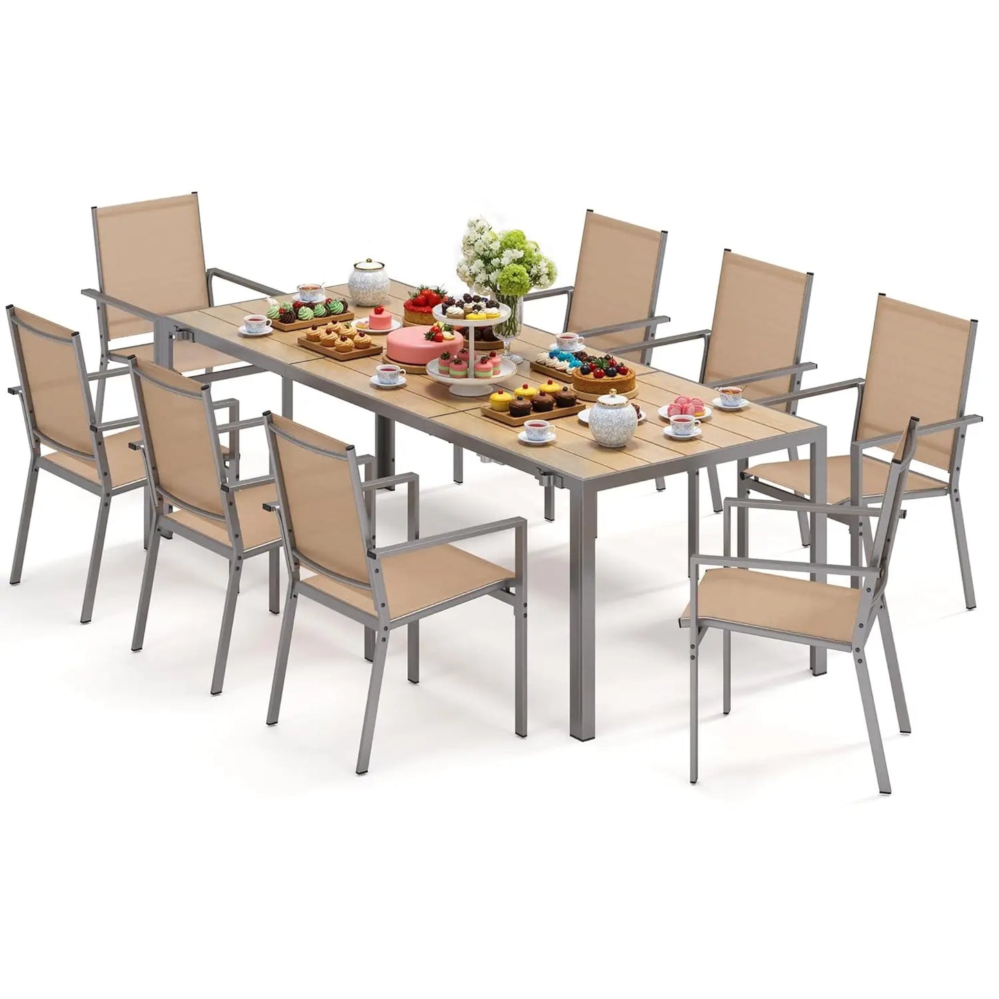 Outdoor Table and Chairs, Patio Table and Chairs Set Includes 89" Rectangle Patio Table with Umbrella Hole and 8, Customized