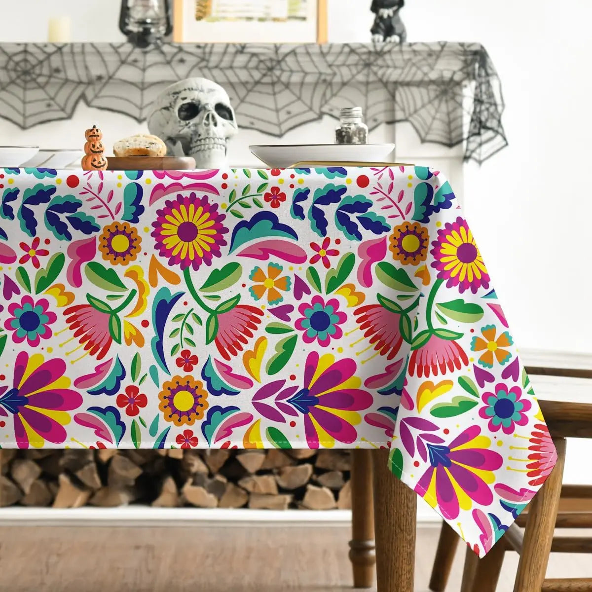 Mexico Day of The Dead Tablecloth Mexico Fiesta Party Decor Dia De Muertos Table Cloth Washable Table Decor Halloween Decoration