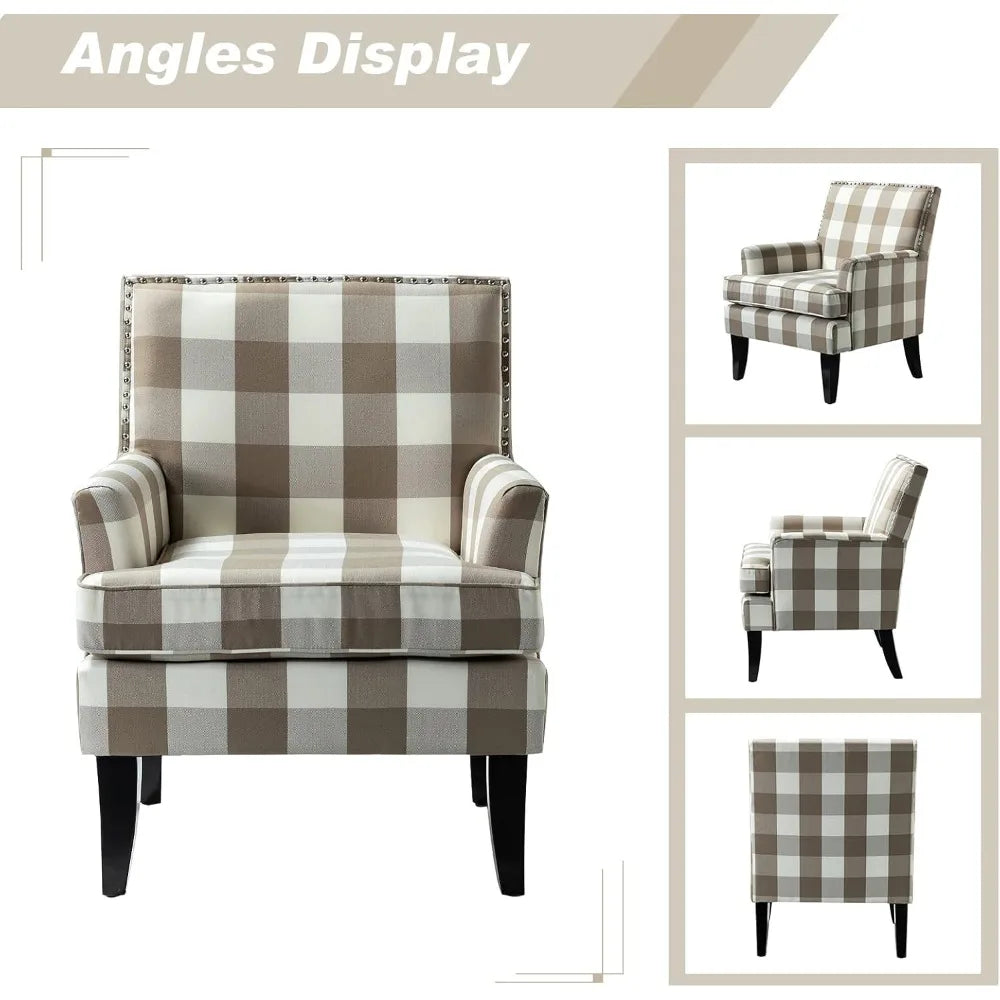 Modern Accent Chair with Arms and Wooden Legs, Mid Century Accent Chair Armchair High Back Rest, Padded Armrest