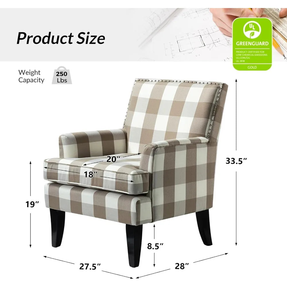 Modern Accent Chair with Arms and Wooden Legs, Mid Century Accent Chair Armchair High Back Rest, Padded Armrest