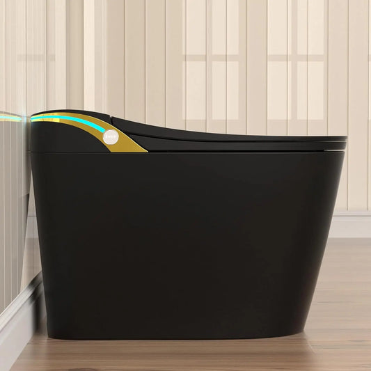 Black Smart Toilet with Bidet Built In, Heated Seat, Warm Water and Dry,ADA Comfort Height Foot Sensor and Night, Customized