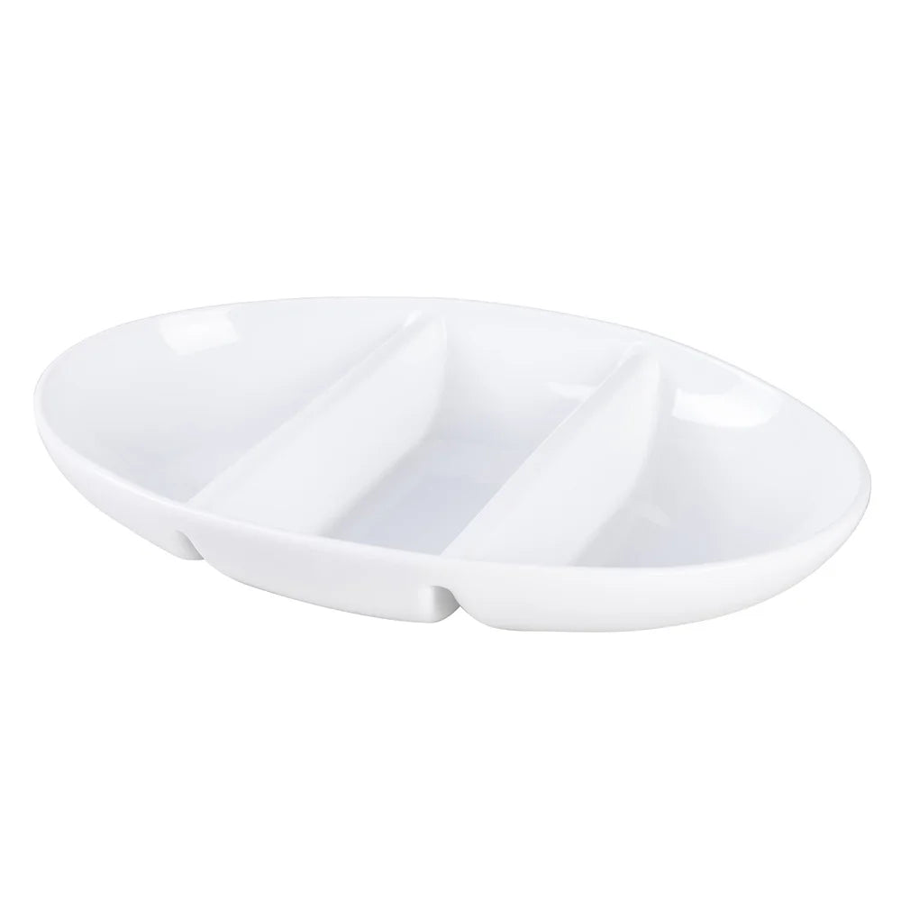 Porcelain Divided Bowl Three-Compartment Ceramic Serving Dish Ideal Snacks Soups Salads Chips Pasta Microwave Dishwasher Safe
