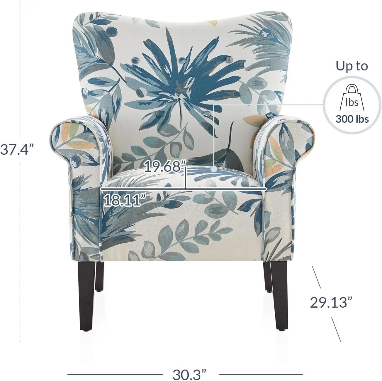 Elegant Wingback Chair, Plush Upholstered Armchair with Wooden Legs, Floral Pattern, for Living Room or Bedroom
