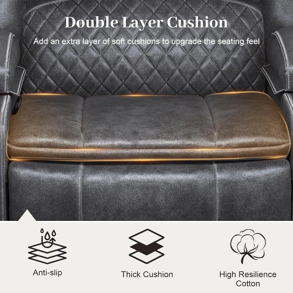 Oversize Manual Recliner Chair with 2-Tier Cushions, Hidden Storage & Cup Holders - Grey Velvet Living Room Furniture
