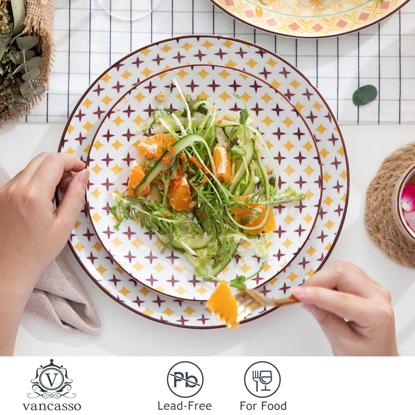 Vancasso Tulip 16/32/48-Piece 4-Color 4-Design Porcelain Dinnerware Set Plate Set with Dinner Plate,Dessert Plate,Bowl,Mug Set