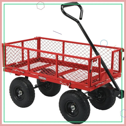 Heavy Duty Garden Cart 400lb Capacity with Pneumatic Tires, Steel Mesh Bed, Easy Assembly for Yard Work