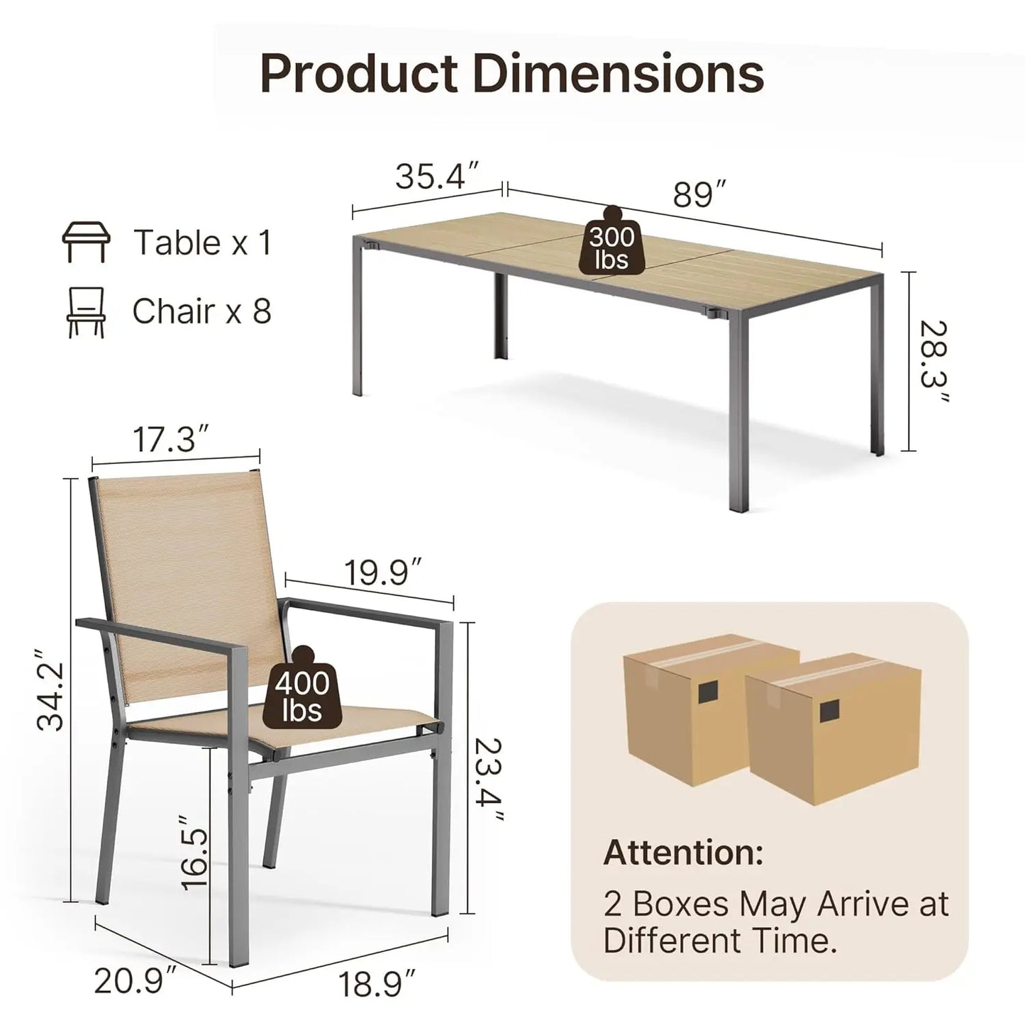 Outdoor Table and Chairs, Patio Table and Chairs Set Includes 89" Rectangle Patio Table with Umbrella Hole and 8, Customized
