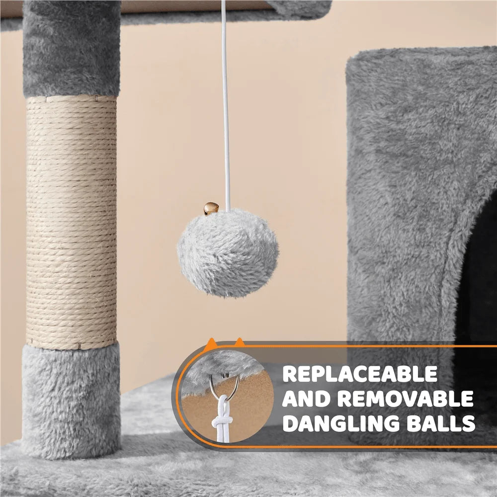 59 H Multilevel Cat Tree Plush Cat Tower With Condo Perch Hammock Dangling Balls ching Post Pet Kitty Play House Cat Tree