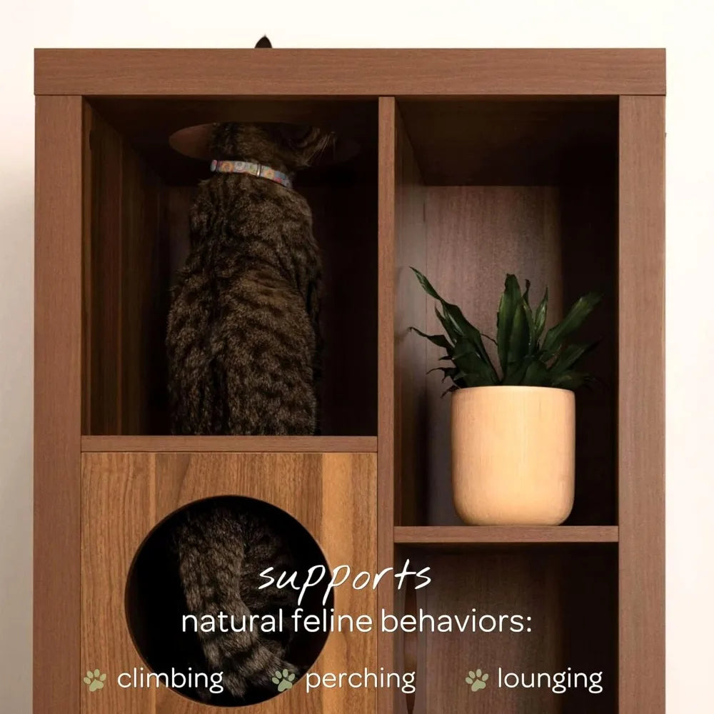 4 Cats & Dogs Cliff Jr. Cat Tree Bookshelf – Stylish Multi-Level Cat Climbing & Hiding Shelf, Space-Saving Bookshelf with 7 Leve