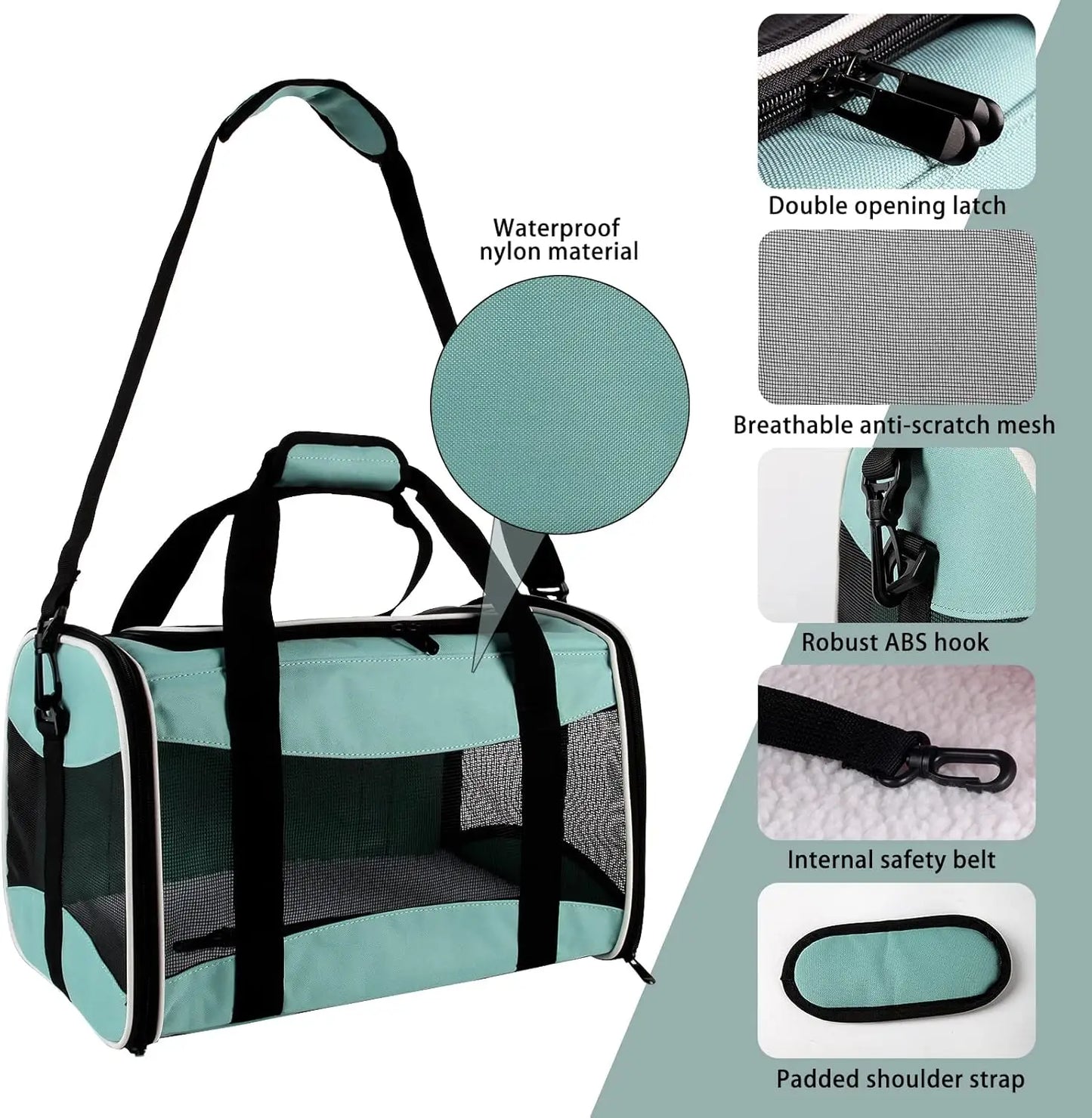 Cat Carrying Case - Soft Sided Pet Travel Carrier, Up to 30Lbs, Collapsible, Removable Fleece Pad, Breathable, X-Large Green